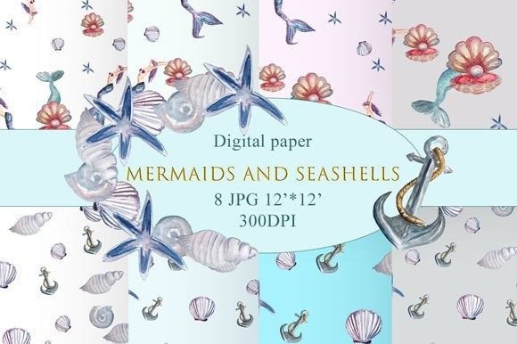 Download Seashell and Mermaids Pattern - Mermaids pattern Collection